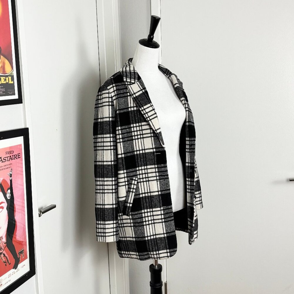 2000s Forever 21 Black and White Plaid Check Coat Peacoat Size Small